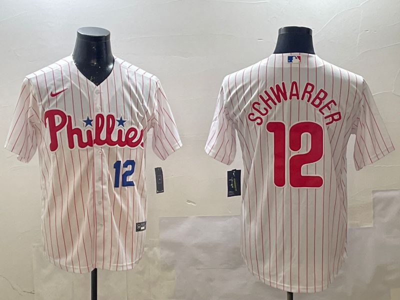 Men Philadelphia Phillies #12 Schwarber White stripe Game 2025 Nike MLB Jersey style 3->philadelphia phillies->MLB Jersey